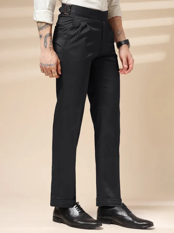 Black_Polyester_Blend_Classic_Buckle_Gurkha_Pants_For_Men