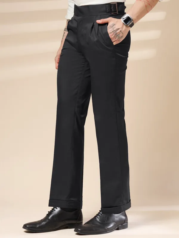 Black_Polyester_Blend_Classic_Buckle_Gurkha_Pants_For_Men