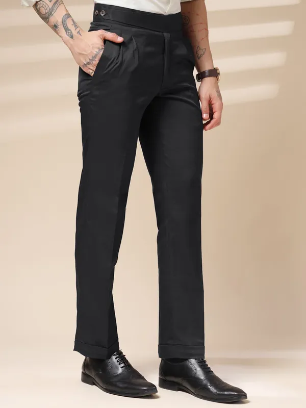 Black_Polyester_Stretch_Classic_Buttoned_Gurkha_Pants_For_Men