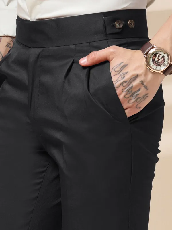 Black_Polyester_Stretch_Classic_Buttoned_Gurkha_Pants_For_Men