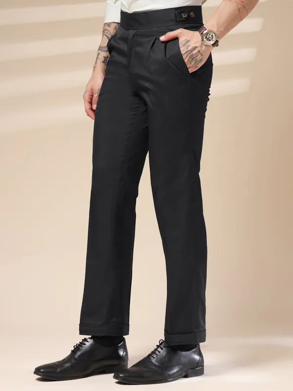 Black_Polyester_Stretch_Classic_Buttoned_Gurkha_Pants_For_Men