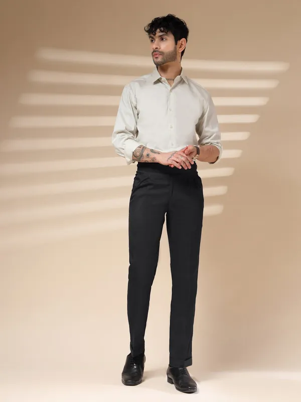 Black_Polyester_Stretch_Classic_Buttoned_Gurkha_Pants_For_Men