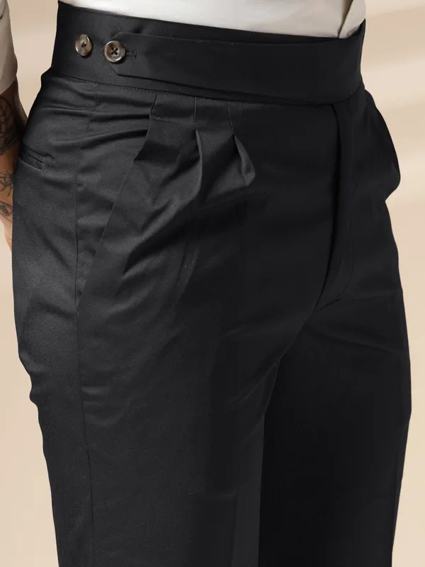 Black_Polyester_Stretch_Classic_Buttoned_Gurkha_Pants_For_Men