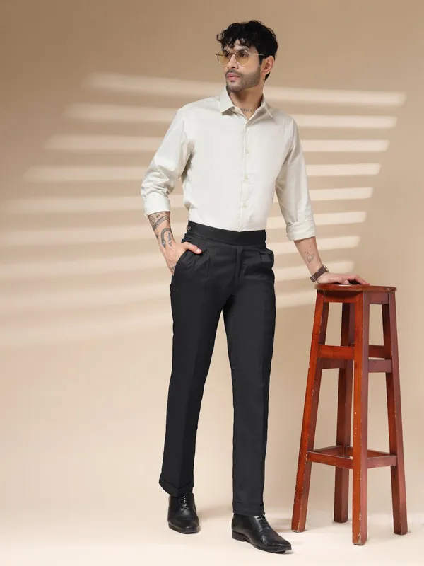 Black_Polyester_Stretch_Classic_Buttoned_Gurkha_Pants_For_Men