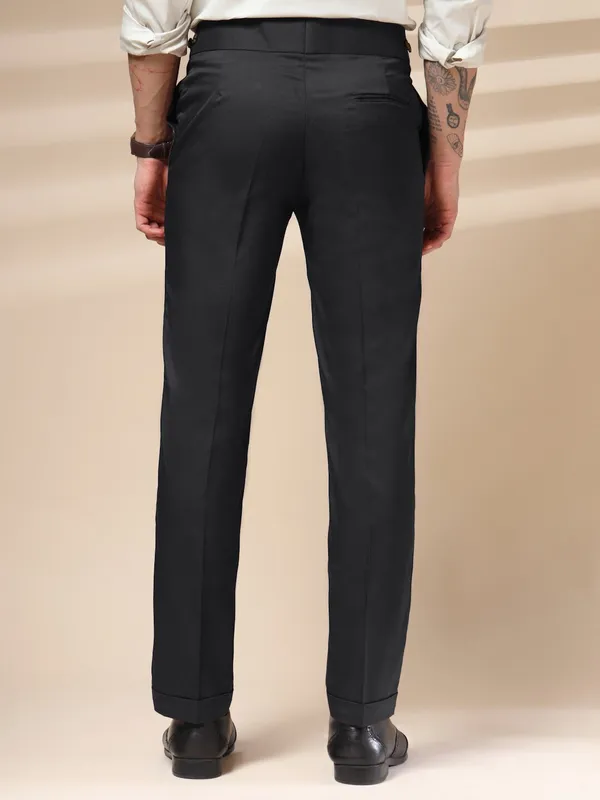 Black_Polyester_Stretch_Classic_Buttoned_Gurkha_Pants_For_Men