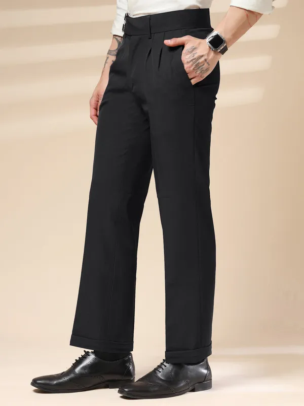 Black_Polyester_Double_Buckle_Gurkha_Pants_For_Men
