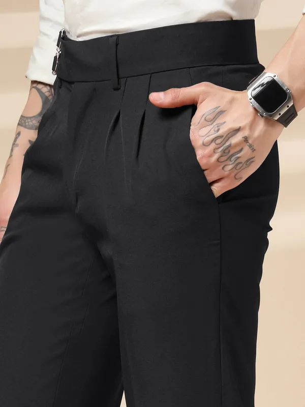 Black_Polyester_Double_Buckle_Gurkha_Pants_For_Men