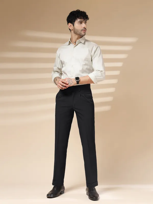 Black_Polyester_Double_Buckle_Gurkha_Pants_For_Men