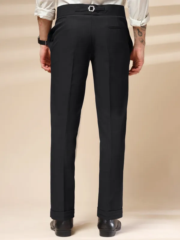 Black_Polyester_Double_Buckle_Gurkha_Pants_For_Men