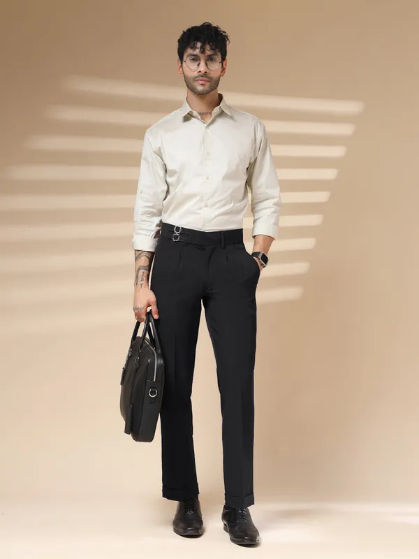Black_Polyester_Double_Buckle_Gurkha_Pants_For_Men