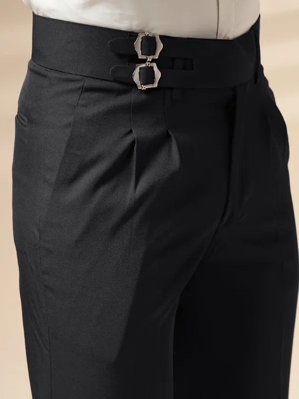 Black_Polyester_Double_Buckle_Gurkha_Pants_For_Men