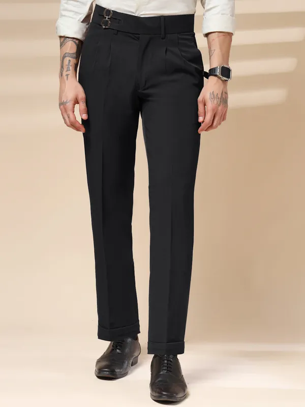 Black_Polyester_Double_Buckle_Gurkha_Pants_For_Men