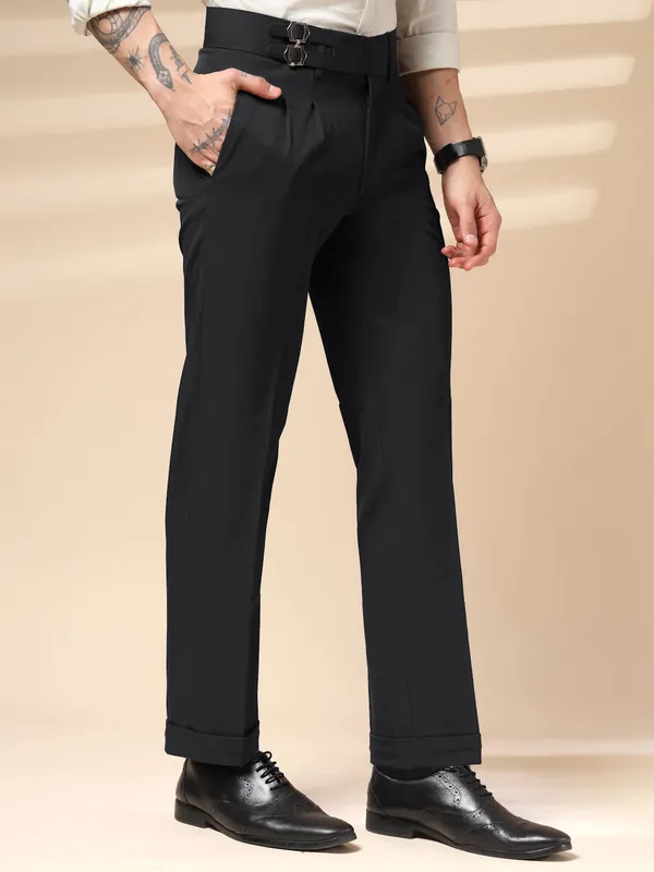Black_Polyester_Double_Buckle_Gurkha_Pants_For_Men