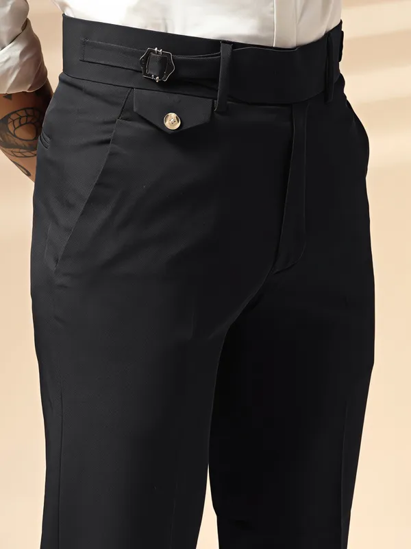 Black_Polyester_Stretch_Single_Buckle_Gurkha_Pants_For_Men