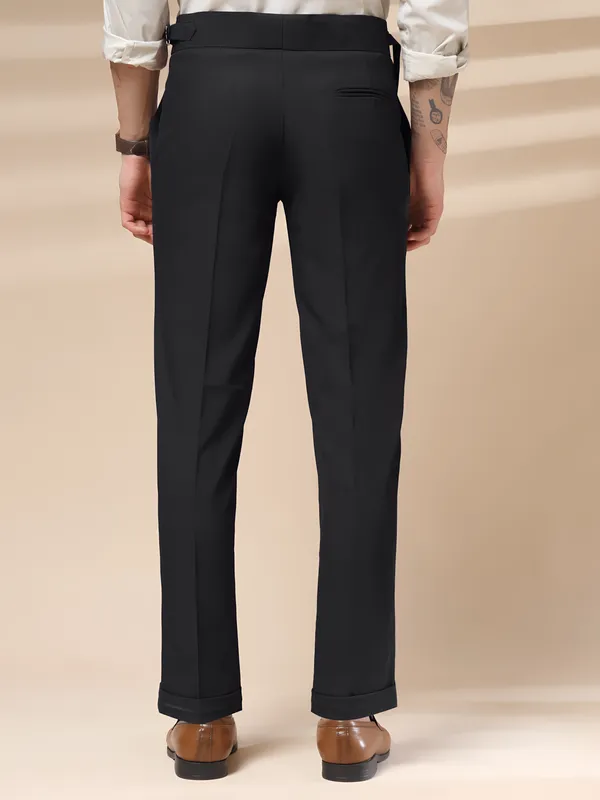 Black_Polyester_Stretch_Single_Buckle_Gurkha_Pants_For_Men