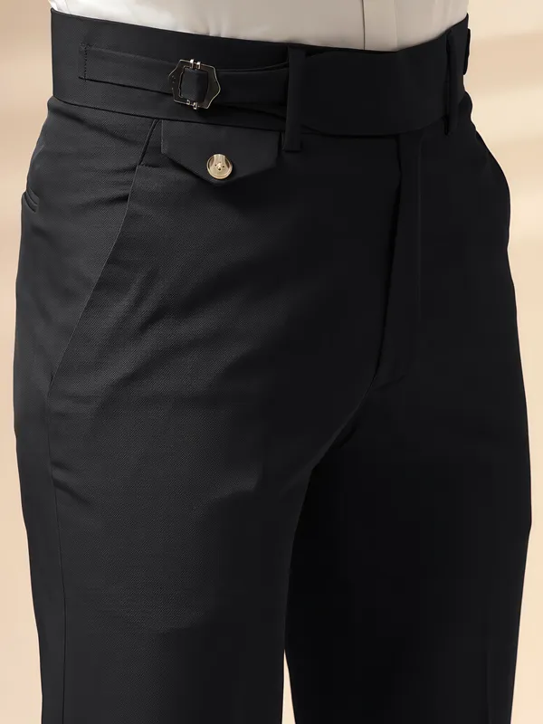 Black_Polyester_Stretch_Single_Buckle_Gurkha_Pants_For_Men
