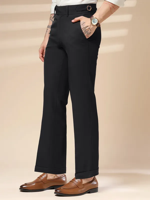 Black_Polyester_Stretch_Single_Buckle_Gurkha_Pants_For_Men
