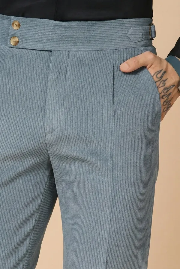 Light_Grey_Corduroy_Boot_Cut_Signature_Buttoned_Gurkha_Pants_For_Men