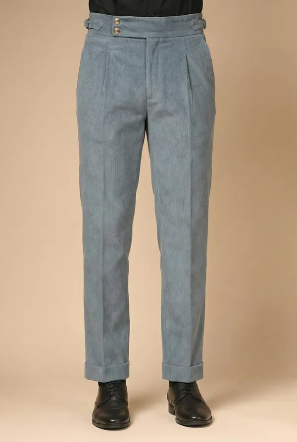 Light_Grey_Corduroy_Boot_Cut_Signature_Buttoned_Gurkha_Pants_For_Men
