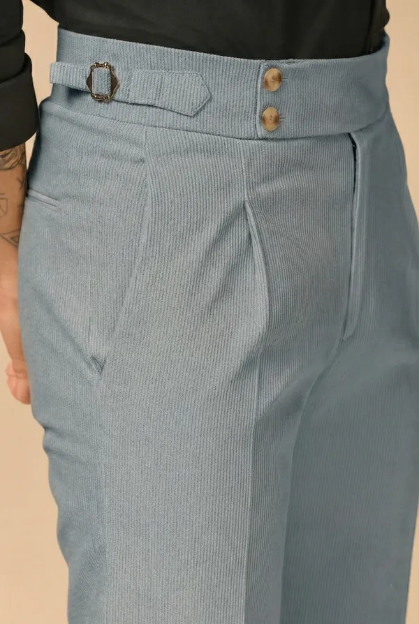 Light_Grey_Corduroy_Boot_Cut_Signature_Buttoned_Gurkha_Pants_For_Men