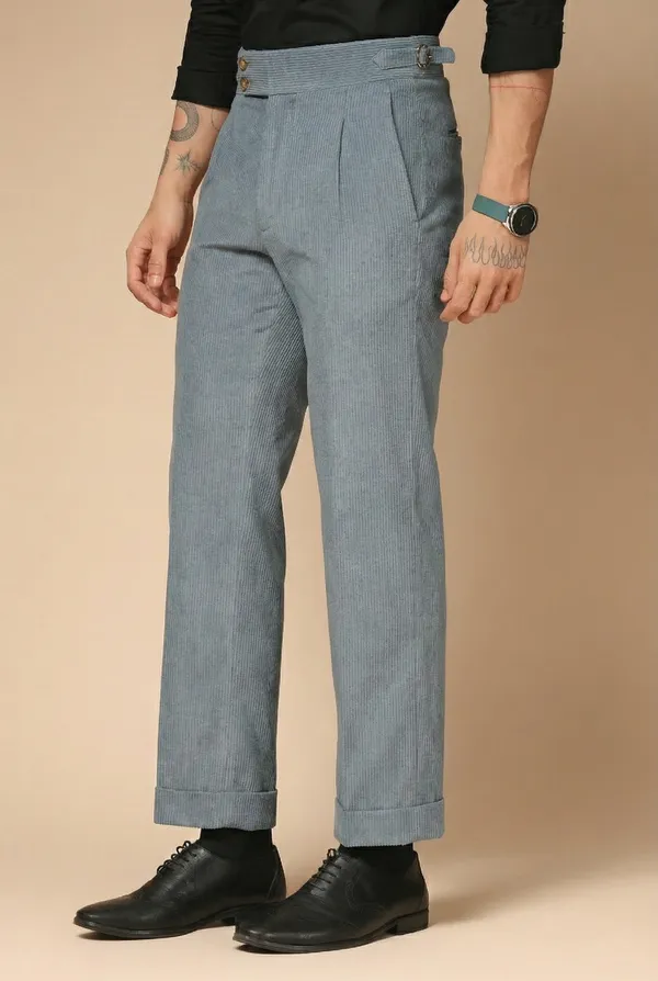 Light_Grey_Corduroy_Boot_Cut_Signature_Buttoned_Gurkha_Pants_For_Men