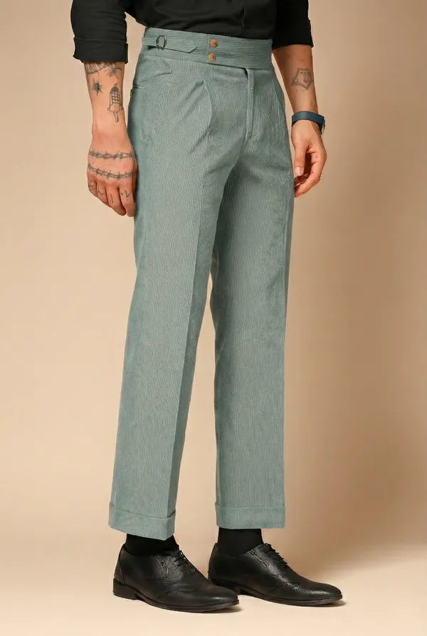 Sage_Green_Corduroy_Boot_Cut_Gurkha_Pants_For_Men