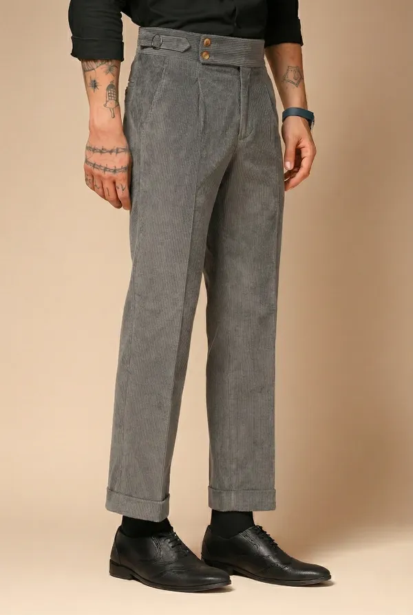 Dark_Grey_Corduroy_Boot_Cut_Gurkha_Pants_For_Men