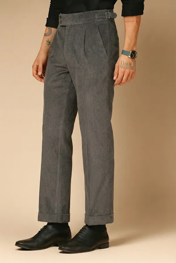 Dark_Grey_Corduroy_Boot_Cut_Gurkha_Pants_For_Men