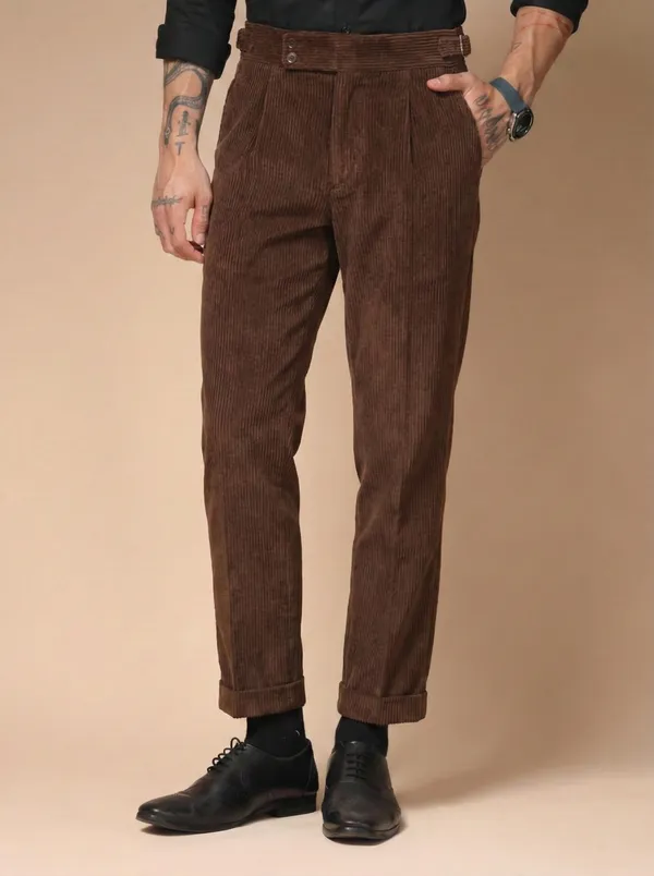 Brown_Corduroy_Boot_Cut_Gurkha_Pants_For_Men