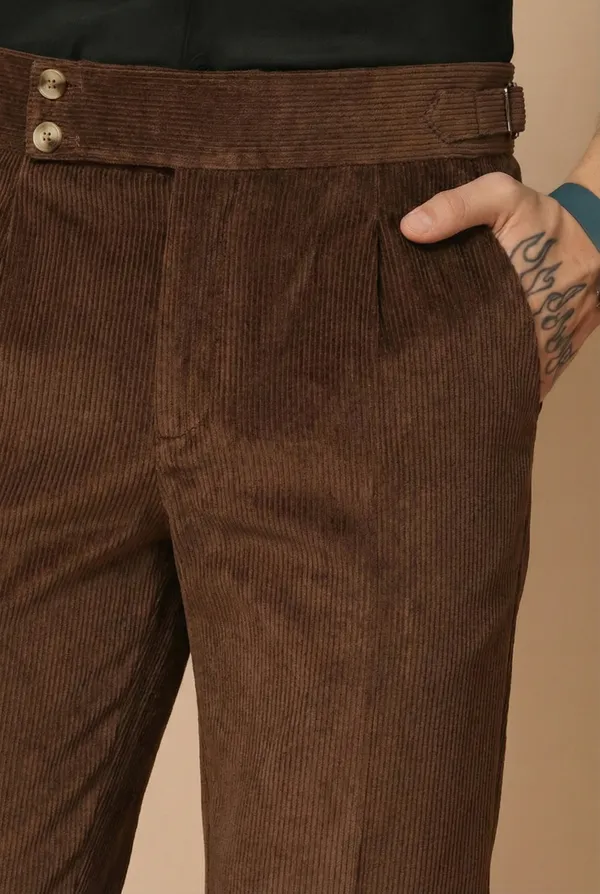 Brown_Corduroy_Boot_Cut_Gurkha_Pants_For_Men