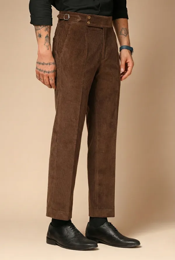 Brown_Corduroy_Boot_Cut_Gurkha_Pants_For_Men