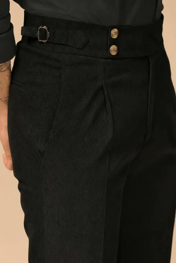 Black_Corduroy_Boot_Cut_Gurkha_Pants_For_Men