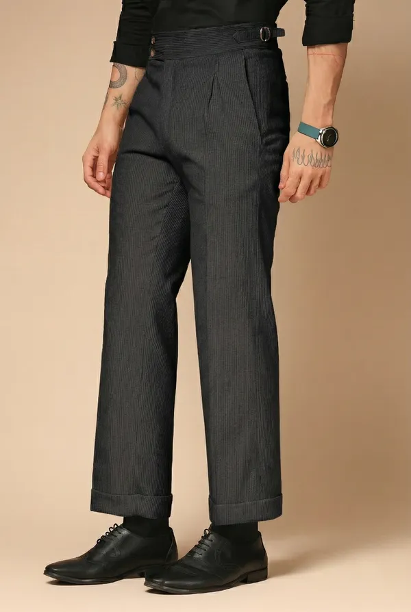 Black_Corduroy_Boot_Cut_Gurkha_Pants_For_Men