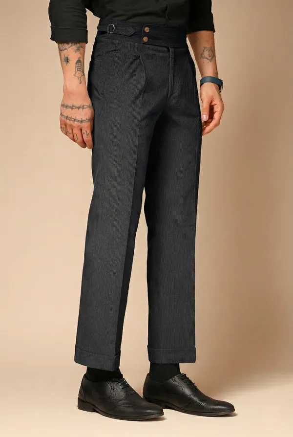 Black_Corduroy_Boot_Cut_Gurkha_Pants_For_Men