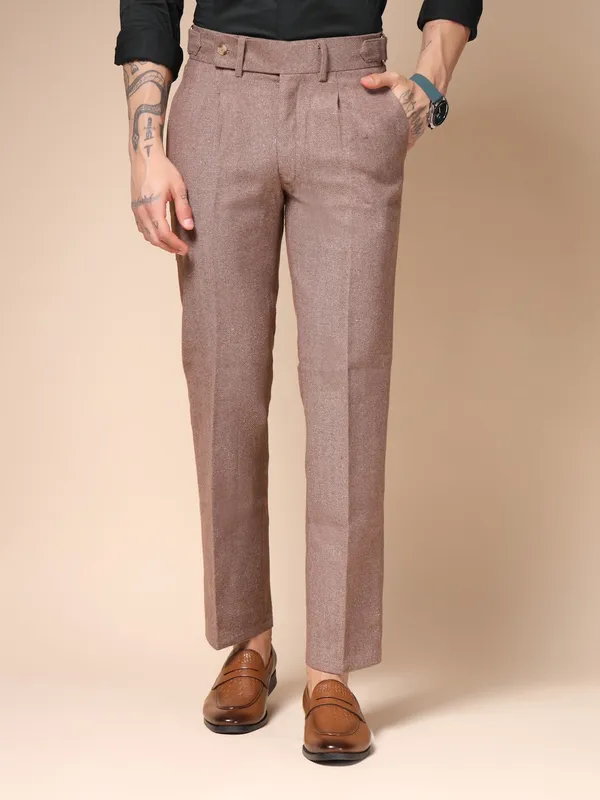 Khaki_Herringbone_Boot_Cut_Gurkha_Pants_For_Men