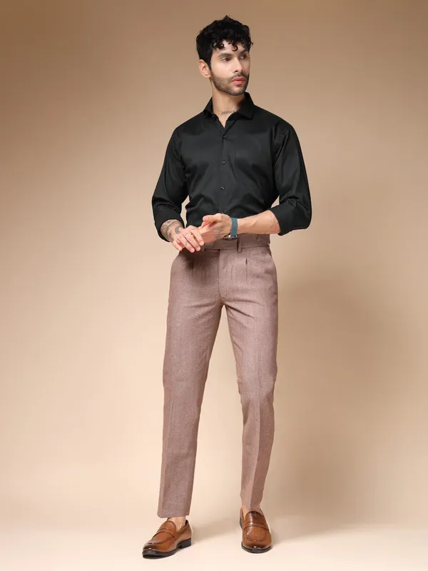 Khaki_Herringbone_Boot_Cut_Gurkha_Pants_For_Men