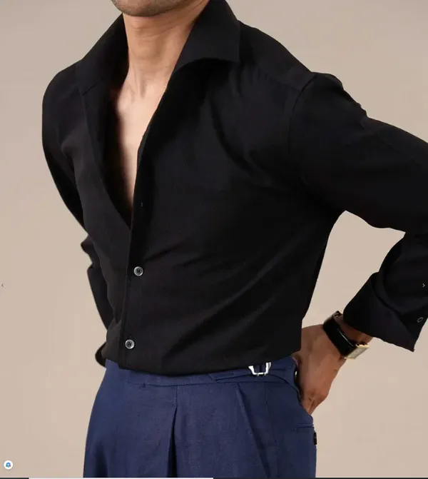 Black_Cotton_Cooper_Collar_Linen_Shirt_For_Men