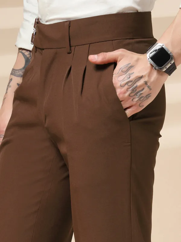 Brown_Polyester_Double_Buckle_Gurkha_Pants_For_Men