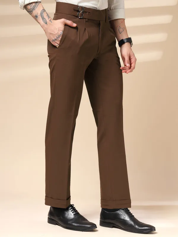 Brown_Polyester_Double_Buckle_Gurkha_Pants_For_Men