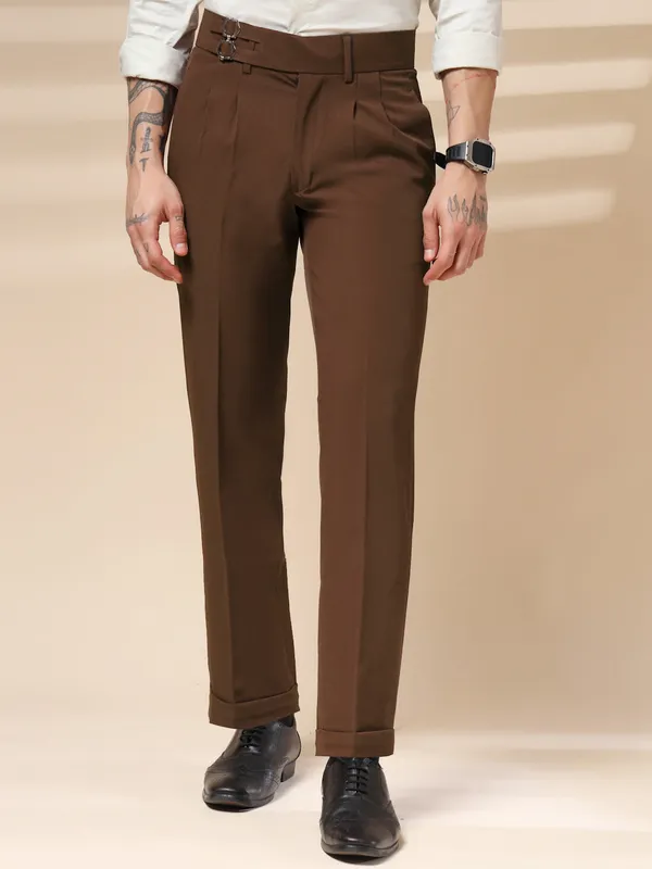 Brown_Polyester_Double_Buckle_Gurkha_Pants_For_Men