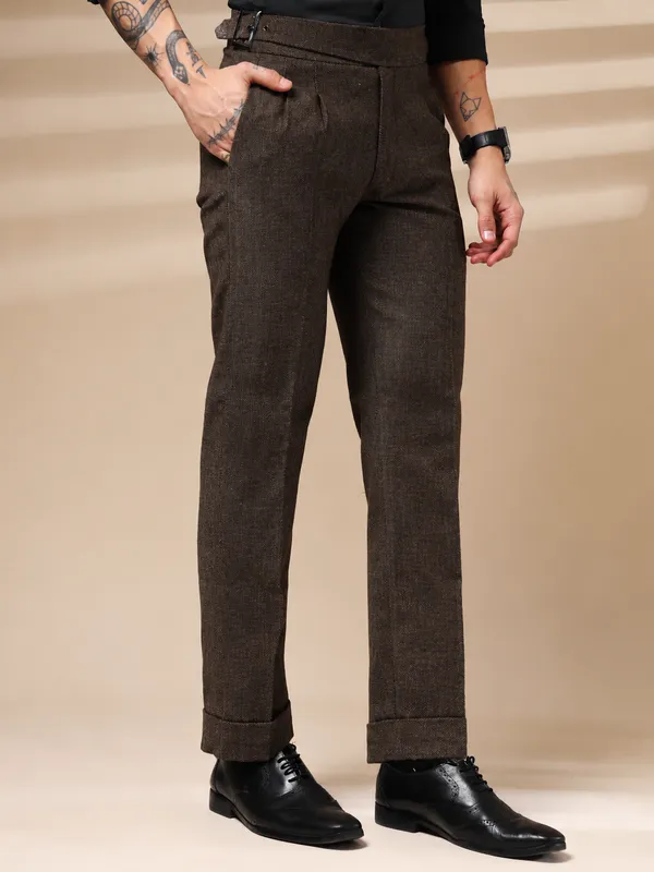 Khaki_Herringbone_Classic_Boot_Cut_Gurkha_Trousers_For_Men