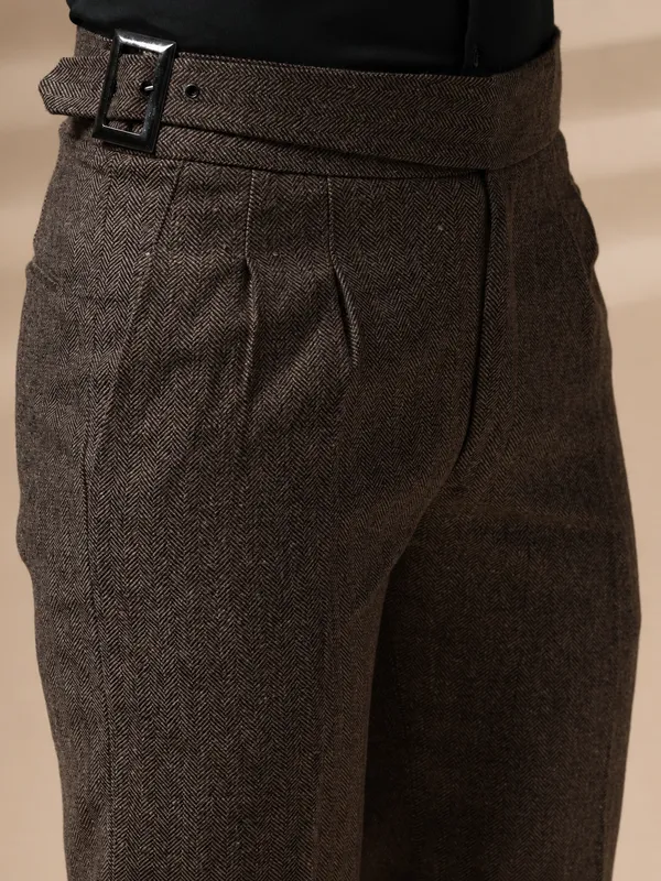Khaki_Herringbone_Classic_Boot_Cut_Gurkha_Trousers_For_Men