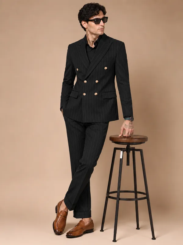 Black_Stripe_Double_Breasted_2_Piece_Suit_For_Men