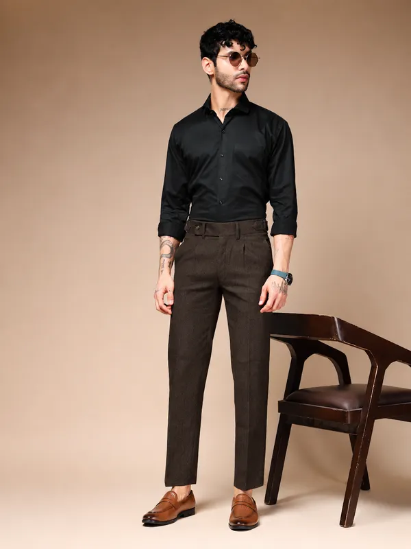 Khaki_Herringbone_Oxford_Boot_Cut_Gurkha_Pants_For_Men
