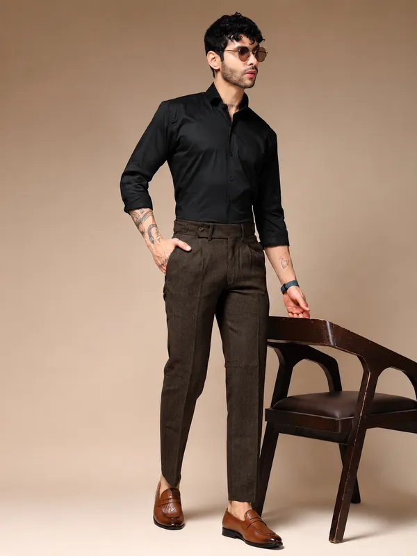 Khaki_Herringbone_Oxford_Boot_Cut_Gurkha_Pants_For_Men