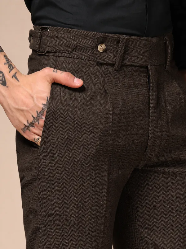 Khaki_Herringbone_Oxford_Boot_Cut_Gurkha_Pants_For_Men