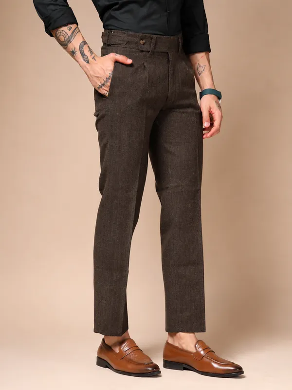 Khaki_Herringbone_Oxford_Boot_Cut_Gurkha_Pants_For_Men