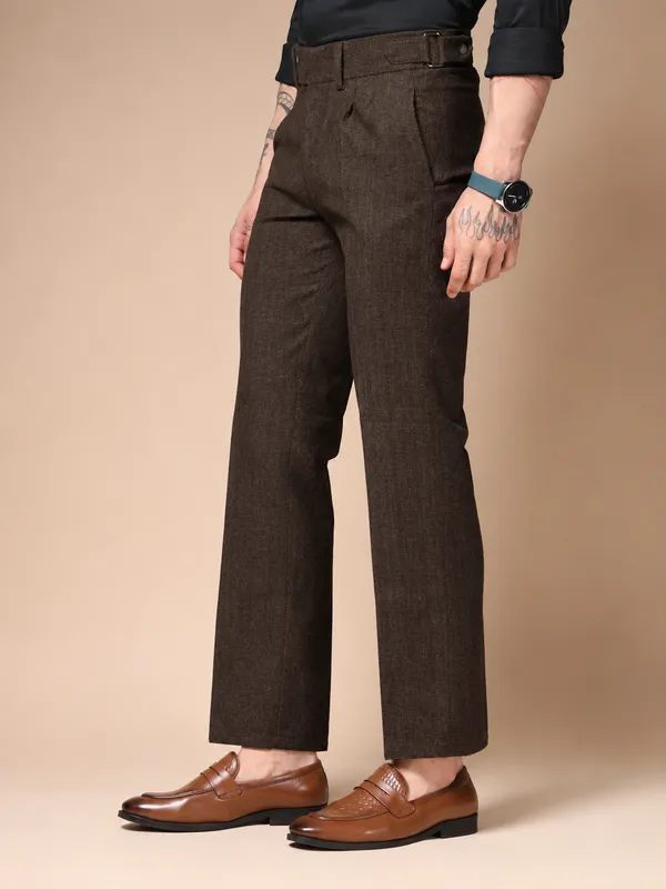 Khaki_Herringbone_Oxford_Boot_Cut_Gurkha_Pants_For_Men