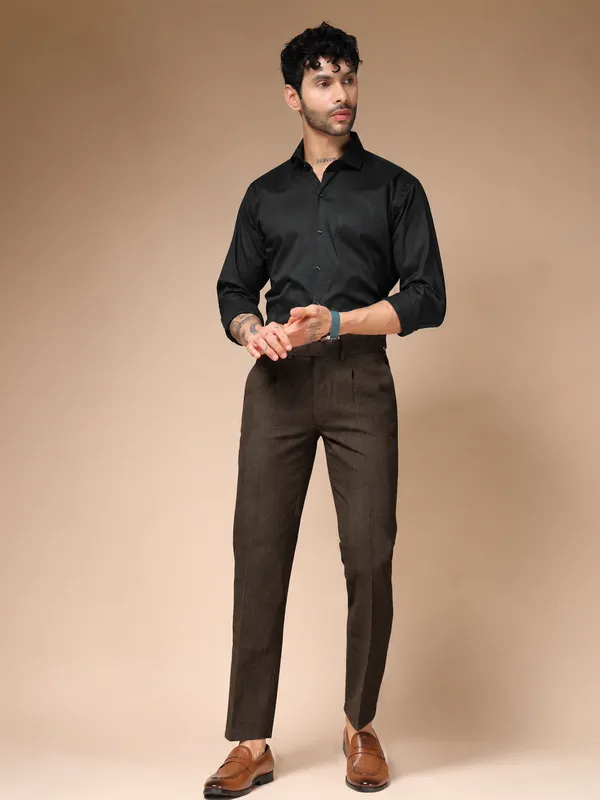 Khaki_Herringbone_Oxford_Boot_Cut_Gurkha_Pants_For_Men