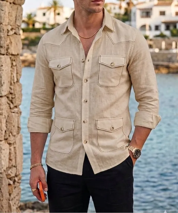 Beige_Safari_Shirt_–_Pick_Stitched_with_Multi_Pockets_by_Italian_Vega®